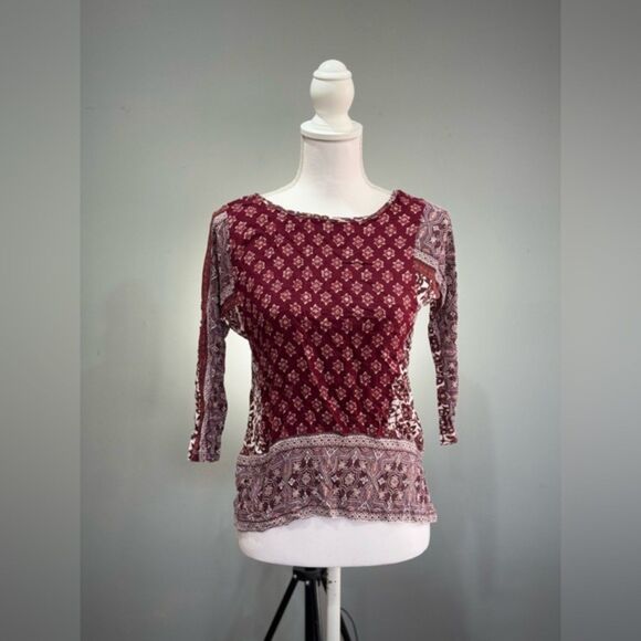 CLEARANCE! Burgundy Lucky Brand Peasant Top Size XS EUC - Picture 1 of 5